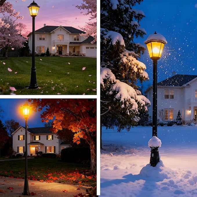 79 Textured Black Cast Aluminum Lamp Post | with Surface Mount Base &amp 2.36 Fitter Cap | Powder Coated Matte Finish | Fits Threaded &amp Non-Threaded Lights | for Porch Yard Garden Driveway