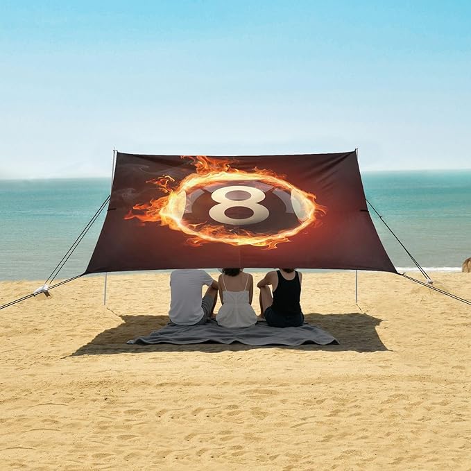ALAZA Number Eight Billiard Ball on Fire Black Beach Tent Sun Shelter Portable Canopy Sunshade for Outdoor Camping Picnics Backyard Fun 10x9 ft