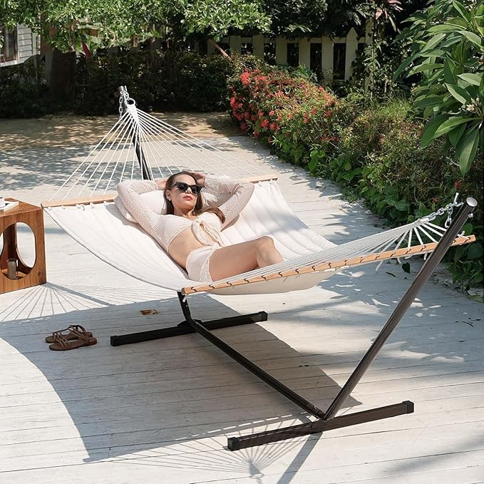 Lazy Daze Hammocks Portable 2 Person Heavy Duty Steel 12 FT Hammock Stand with Hooks and Chains for Outside Patio Backyard 450 Pounds Capacity Coffee Frosted
