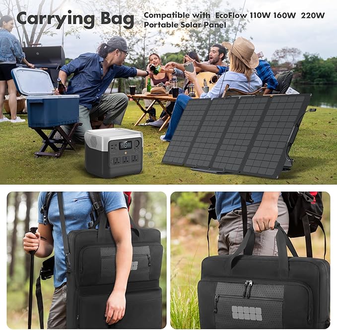 Travel Carrying Case Compatible with ECOFLOW 110W 160W 220W - Solar Panel Storage Bag for 2 Battery Panels Double-Layer Solar Panel Carrier with Shoulder Strap Multiple Pocket