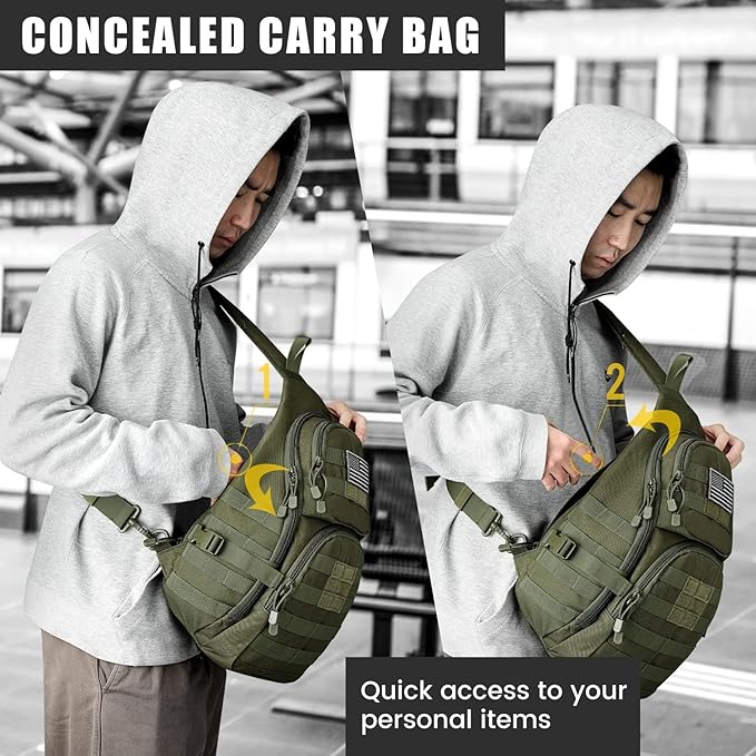 G4Free Tactical EDC Sling Backpack Military Rover Shoulder Sling Bag Pack with Pistol Holster for Concealed Carry | EDC Pack Pistol Holster Concealed Carry