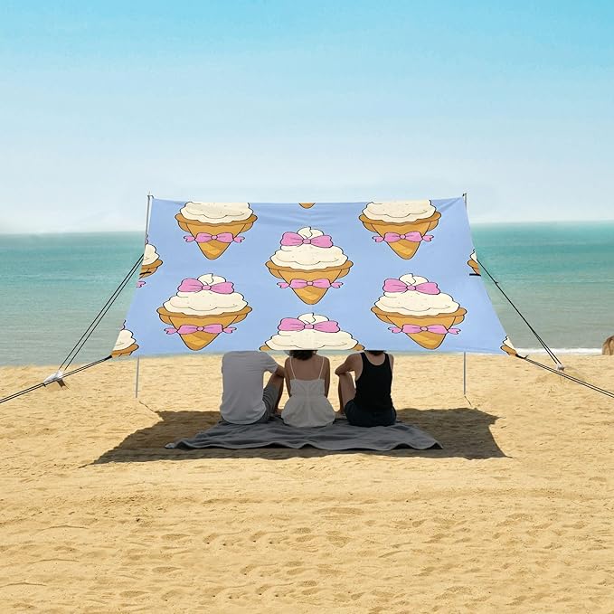 ALAZA Blue Background Bowtie Ice Cream Pattern Beach Tent Sun Shelter Portable Canopy Sunshade for Outdoor Camping Picnics Backyard Fun 10x9 ft