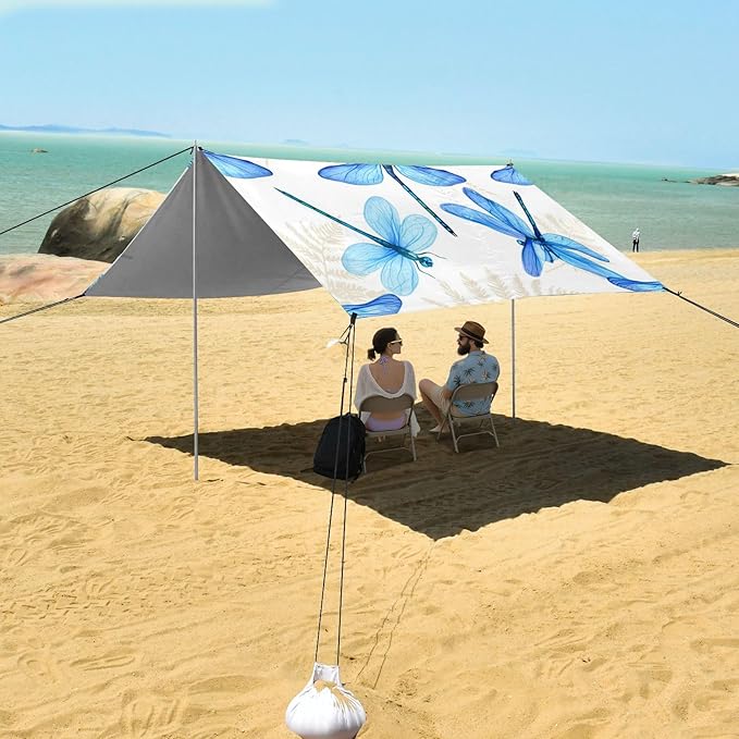 Beach Canopy with Windproof Ropes &amp Sandbags Beach Tent Sun Shade Sun Shelter for Camping Trips Fishing Backyard Fun or Picnics Dragonfly