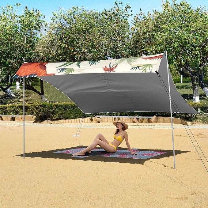 ALAZA Dinosaurs Dinos Palms Beach Tent Sun Shelter Portable Canopy Sunshade for Outdoor Camping Picnics Backyard Fun 10x9 ft