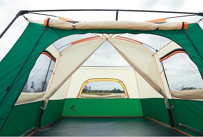 KTT Extra Large Tent 6-10-12-14 Person(A)Family Cabin Tents2 Rooms3 Doors and 3 Windows with MeshStraight WallWaterproofDouble LayerBig Tent for OutdoorPicnicCampingFamily Gathering