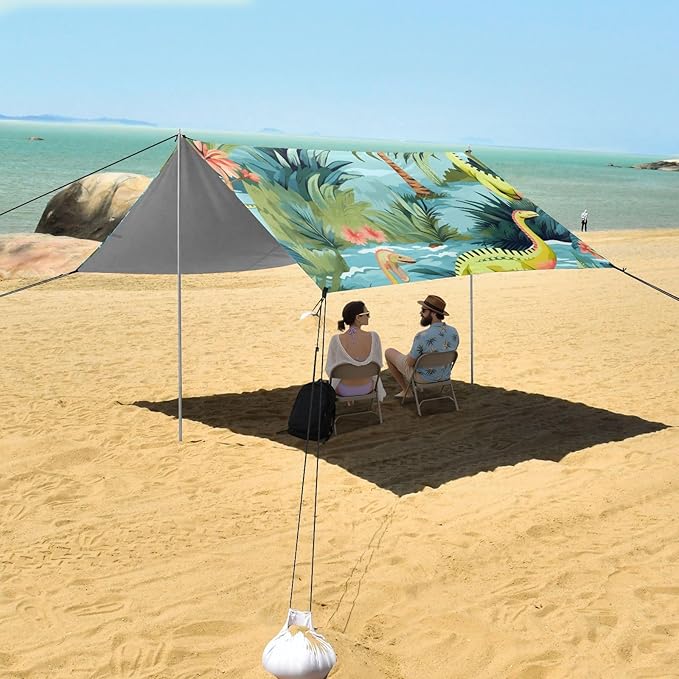 ALAZA Tropical Dinosaur Palm Tree Beach Tent Sun Shelter Portable Canopy Sunshade for Outdoor Camping Picnics Backyard Fun 10x9 ft