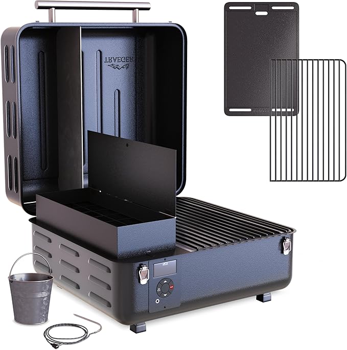 Traeger Grills TFT18KLD Ranger Portable Wood Pellet Grill and Smoker – Electric Tabletop Pellet Smoker with Digital Arc Controller Cast Iron Griddle For Tailgating and Outdoor Cooking