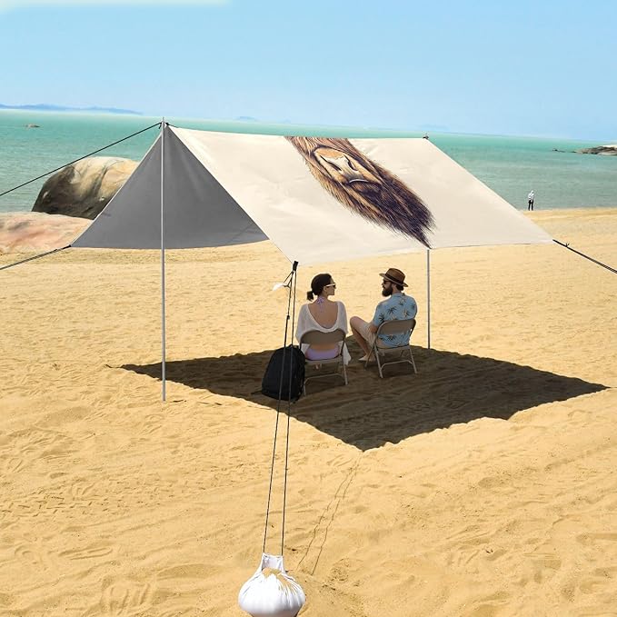 Highland Cow Portrait Beach Tent Sun Shelter Set UPF50+ UV Protection 10.5 x 9.19 FT Camping Shade Canopy with Sandbags Sand Anchors Carrying Bag and Others