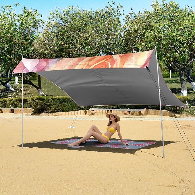 ALAZA Rose Flower Watercolor Beach Tent Sun Shelter UPF50+ Protection Beach Shade Canopy w/ 4 Sandbags for Outdoor Camping Fishing Backyard Fun Picnic 10x9 ft