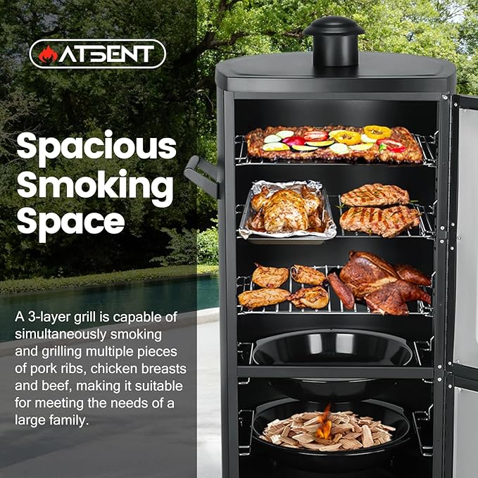 Propane Smoker Vertical Smoker with Three Removable ShelvesOutdoor Grills &amp Smokers with Thermometer and Cover for Outdoor BBQ