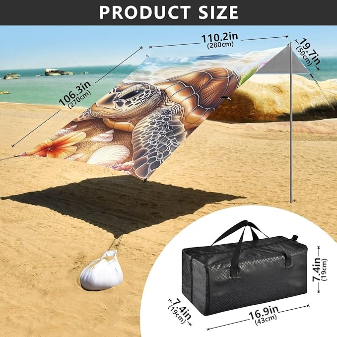 ALAZA Sea Turtle Beach Flower Beach Tent Sun Shelter Portable Canopy Sunshade for Outdoor Camping Picnics Backyard Fun 10x9 ft