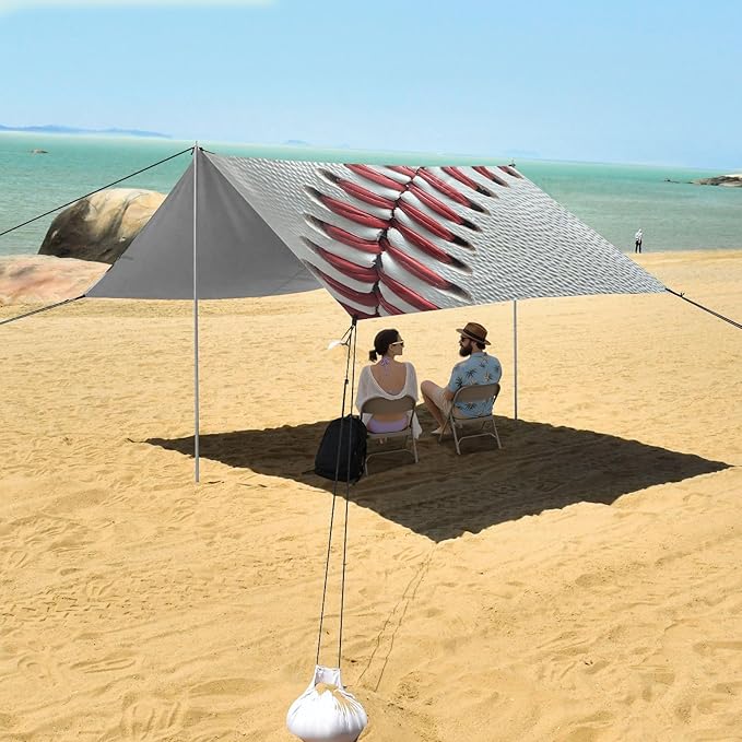 ALAZA Baseball Close Up Beach Tent Sun Shelter UPF50+ Protection Beach Shade Canopy w/ 4 Sandbags for Outdoor Camping Fishing Backyard Fun Picnic 10x9 ft
