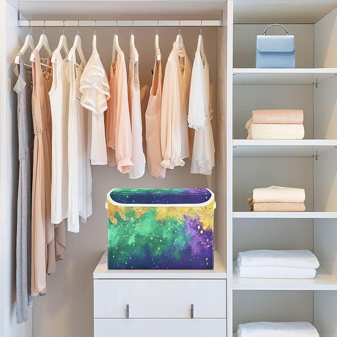 Mardi Gras Background Fabric Storage Bins with Lids and HandleFoldable Storage Bins with LidsCloset Organizers for Clothes Storage Room Organization Office Storage Chest Organizer