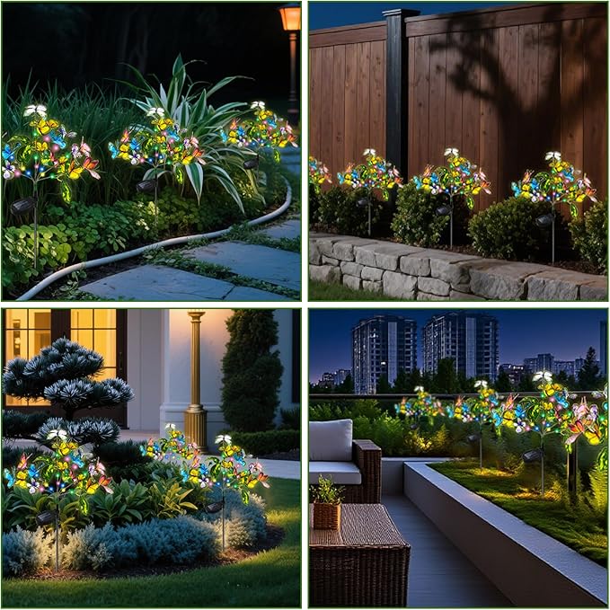 Anothera 6Pcs Solar Butterfly Lights Features Flashing or Steady-on Modes Waterproof Sunflower Garden Lights for Outdoor Patio Lawn Yard Garden Decor Gift for Mom Women Grandma