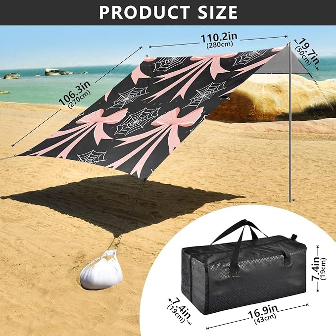ALAZA Web Bow Pattern Beach Tent Sun Shelter Portable Canopy Sunshade for Outdoor Camping Picnics Backyard Fun 10x9 ft