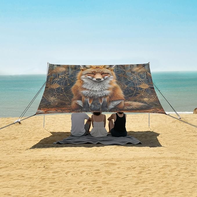 ALAZA Mystical Fox Forest Beach Tent Sun Shelter Portable Canopy Sunshade for Outdoor Camping Picnics Backyard Fun 10x9 ft