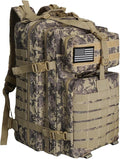 WOLT Military Tactical Backpack for Men 45L Molle Backpack 3 Day Assault Pack Bug Out Bag Heavy Duty Rucksack for Hiking Gym Camouflage Khaki