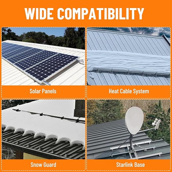 12PCS Standing Seam Roof Clamps Metal Roof Fixing Clamps Racking Bracket for Solar Panel Module Installation Starlink Base Heat Cable and Snow Guard Attachment