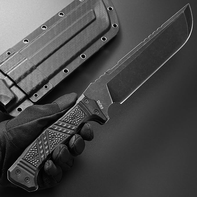 Gtkii GTK32 Fixed Blade Knife DC53 Steel Blade Full Tang Nylon Fiberglass Handle Heavy Duty Knifes for Field Hunting Camping Bushcraft(Black)