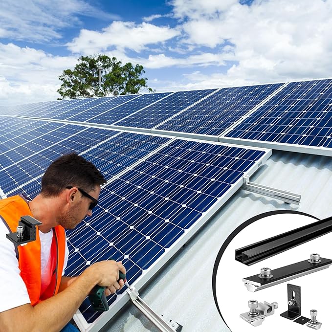 Tandefio Solar Panel Mounting Kit for 4-5 Solar Panels Panel Kit for Shingle Roof Adjustable with Clamps L Shape Brackets 88 Inch Rails(Black)