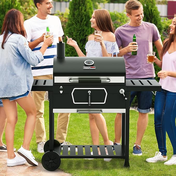 Royal Gourmet CD2030AC Deluxe 30-Inch Charcoal Grill with Cover Large BBQ Grill with Collapsible Side Tables for Outdoor Picnic Camping Patio Backyard Cooking Black
