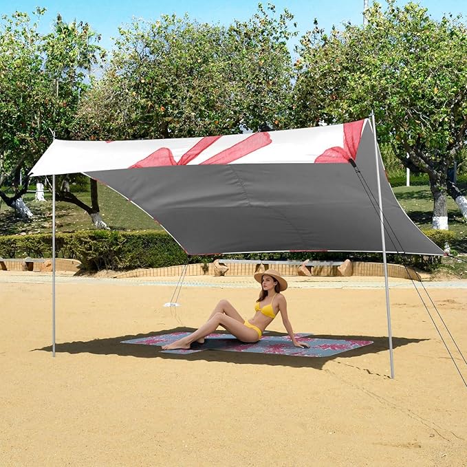ALAZA Red Watercolor Bow Pattern Beach Tent Sun Shelter Portable Canopy Sunshade for Outdoor Camping Picnics Backyard Fun 10x9 ft