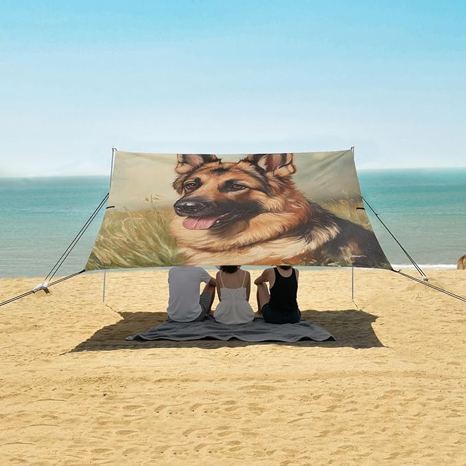 ALAZA German Shepherd Dog on Grass Beach Tent Sun Shelter Portable Canopy Sunshade for Outdoor Camping Picnics Backyard Fun 10x9 ft