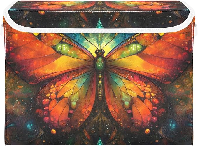 AIXIWAWA Lidded Storage Cube (Aesthetic Butterfly) Fabric Foldable Closet Bins with Flip Lid and Handles Organizer Basket Container 16.5 x 12.6 x 11.8 IN