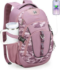 Swissdigital Design Laptop Backpack with USB Charging Port Travel Backpack Fits 15.6 inches Computer 31L College School Backpack for Men Pink Camo | SD803-93