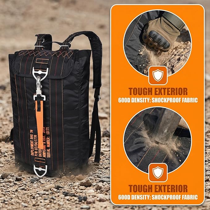 Military Tactical Backpack Parachute Buckles Hook Nylon Rucksacks Flight Backpacks Day Pack for OutdoorHikingCamping (Black)