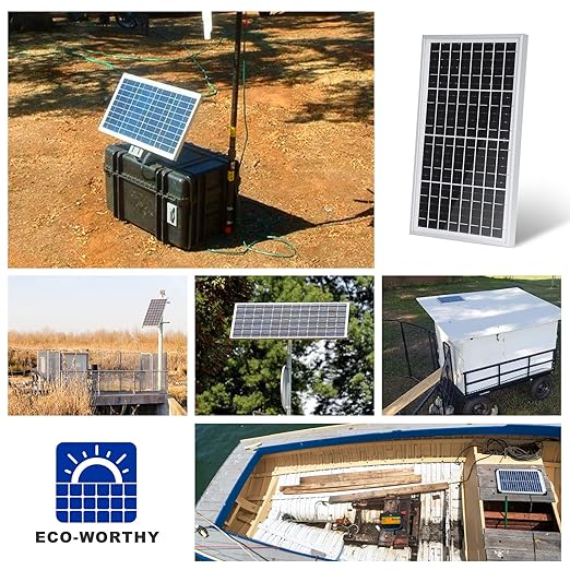 ECO-WORTHY 10W Solar Panel Battery Charger Portable for Charging 12V Battery or Vehicle Gate OpenerElectrical Fence Chicken Coop Lawn Tractor Boat
