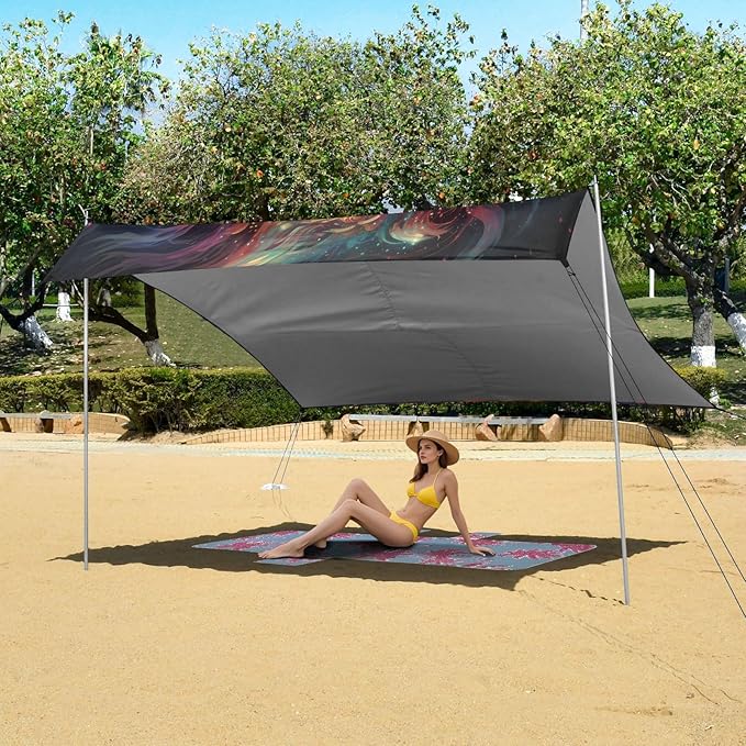 ALAZA Cheetah Leopard Art Beach Tent Sun Shelter UPF50+ Protection Beach Shade Canopy w/ 4 Sandbags for Outdoor Camping Fishing Backyard Fun Picnic 10x9 ft