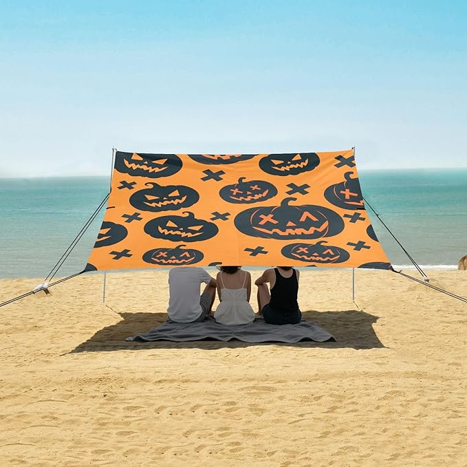 ALAZA Orange Halloween Pumpkin Pattern 拷贝 Beach Tent Sun Shelter Portable Canopy Sunshade for Outdoor Camping Picnics Backyard Fun 10x9 ft