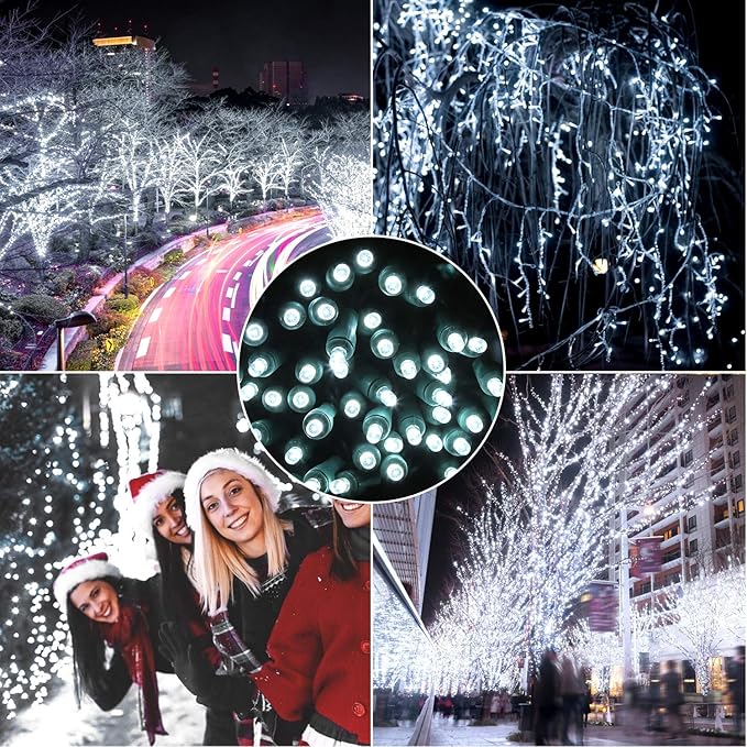 100 Counts Cool White LED Christmas Lights – 50ft 5mm White Christmas Lights Outdoor Commercial Grade Waterproof Indoor Christmas Tree Decorations Green Wire Mini String Lights UL IP:65