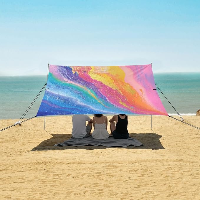 ALAZA Pink Blue Rainbow Beach Tent Sun Shelter Portable Canopy Sunshade for Outdoor Camping Picnics Backyard Fun 10x9 ft