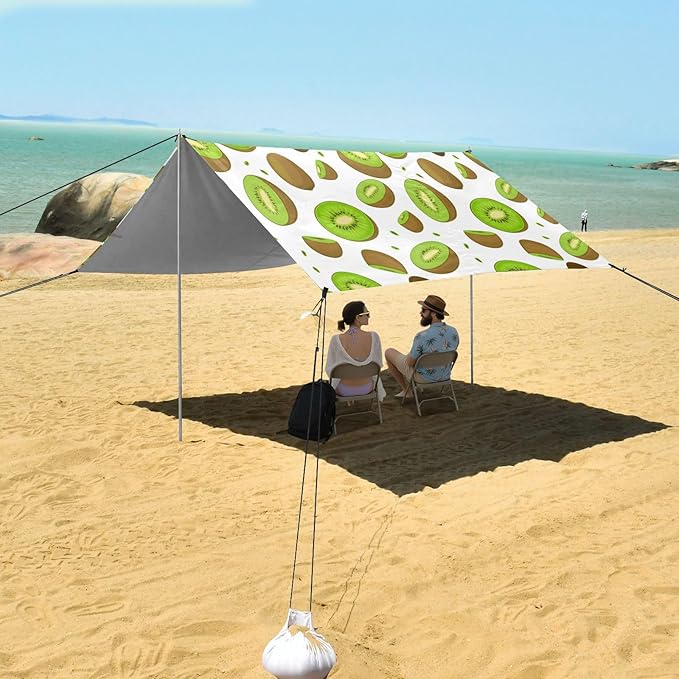xigua Kiwifruit Beach Tent Sun Shelter with Carrying Bag - Silver Coated Oxford Fabric Beach Canopy for Beach Camping Fishing - Includes Windproof Ropes Sandbags &amp Stakes