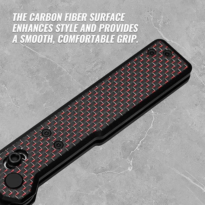 TACRAY Tarcus Folding Pocket Knife 3.5 D2 Steel DLC Blade Carbon Fiber Overlay Handle Lightweight EDC Knife with Crossbar Lock for Men and Women Ideal for Camping Hiking and Survival