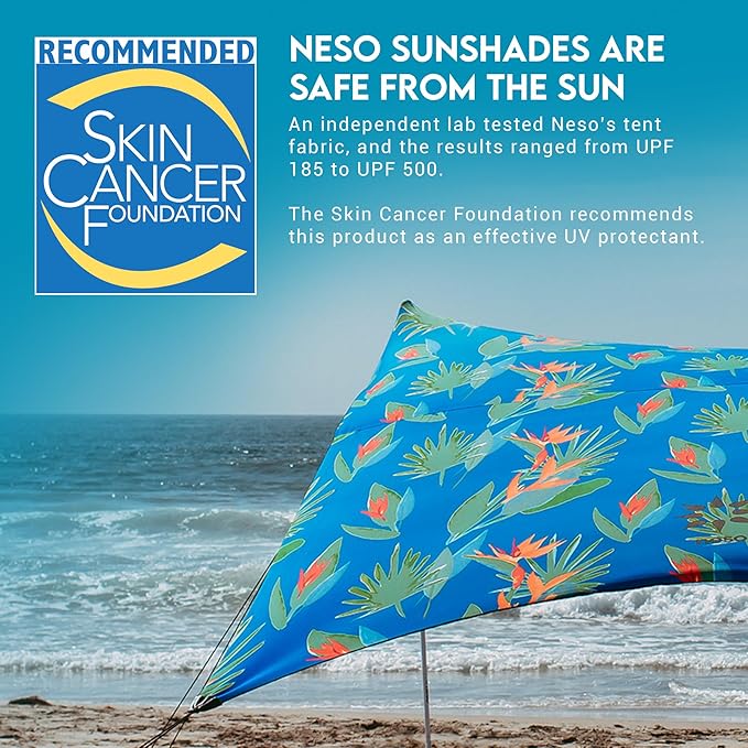 Neso Gigante Portable Beach Tent Sun Shelter - Lightweight Beach Shade Canopy - Easy Setup for Family Outings - Patented Reinforced Corners - UPF 50+ - 8ft Tall 11 x 11ft - Tropical Floral