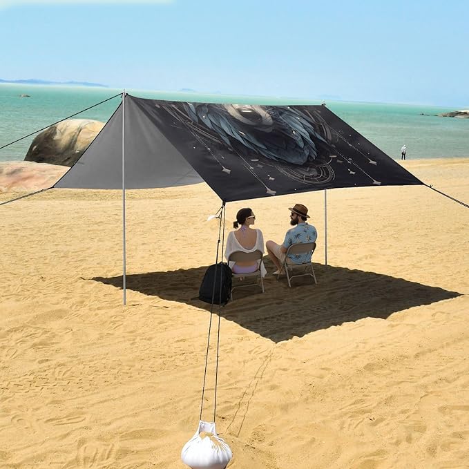 ALAZA Wolf Artwork Beach Tent Sun Shelter UPF50+ Protection Beach Shade Canopy w/ 4 Sandbags for Outdoor Camping Fishing Backyard Fun Picnic 10x9 ft