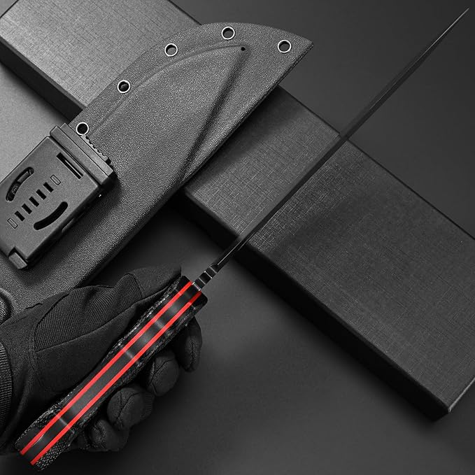 Eafengrow EF159 Fixed Blade Knife AUS-10 Steel Dog Leg shape Blade Micarta Handle Full Tang EDC Tool Straight Knifes for Outdoor Camping Hunting Bushcraft(Black)