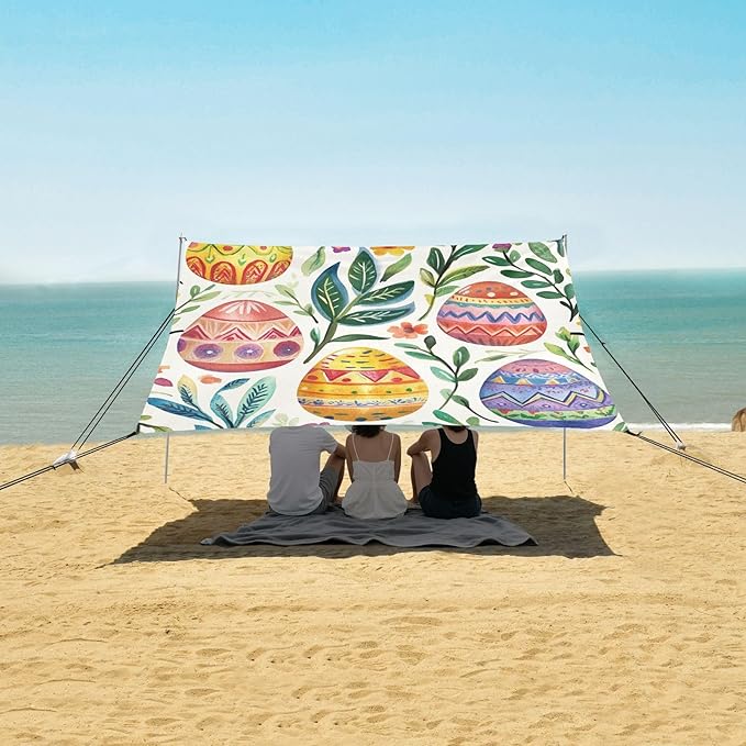 ALAZA Egg Happy Watercolor Easter Spring Leave Beach Tent Sun Shelter Portable Canopy Sunshade for Outdoor Camping Picnics Backyard Fun 10x9 ft