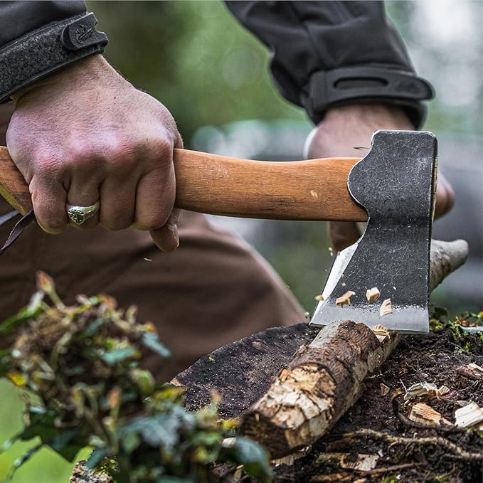 Prandi Segurin Hatchet 88lb - Hickory Handle 11in with Leather String - Ideal for Camping Travel and Bushcraft - Made in Italy