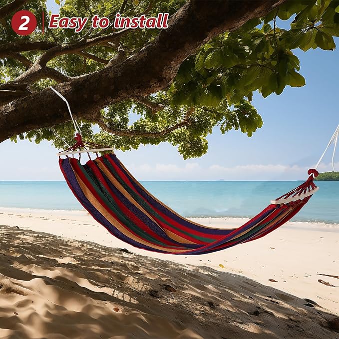 UPKOCH Portable Camping Hammock 200x80cm Canvas Single Outdoor Yard Hanging Bed with Anti-tip Design and Duckbill Buckle for Travel and Backyard Use