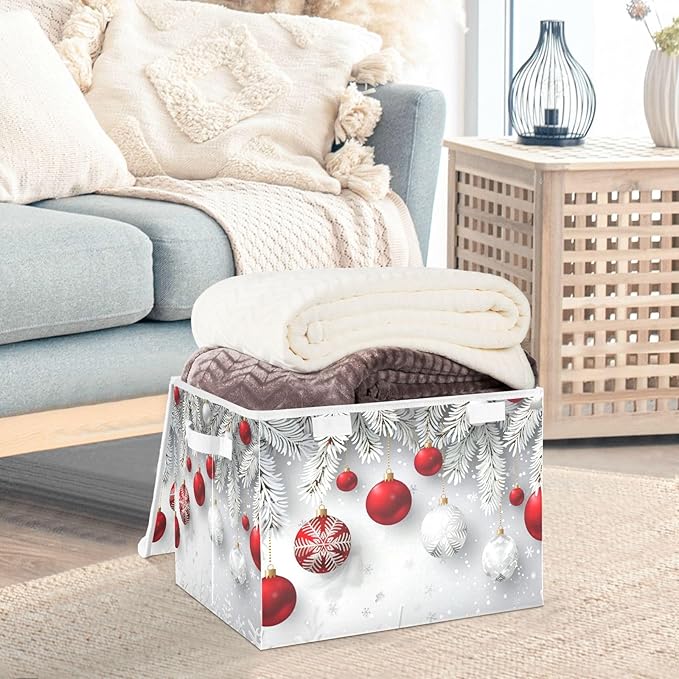 senya Christmas Baskets Collapsible Storage Bins with Lids Christmas Snowflakes Balls Pattern Storage Boxes Clothes Baskets for Organizing B06D22020
