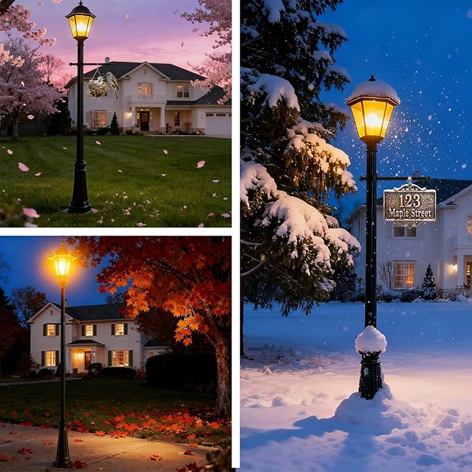76 Black Cast Aluminum Lamp Post | with Crossbars &amp 2.36 Fitter Cap | Fits Threaded &amp Non-Threaded Lights | for Porch Yard Garden Driveway