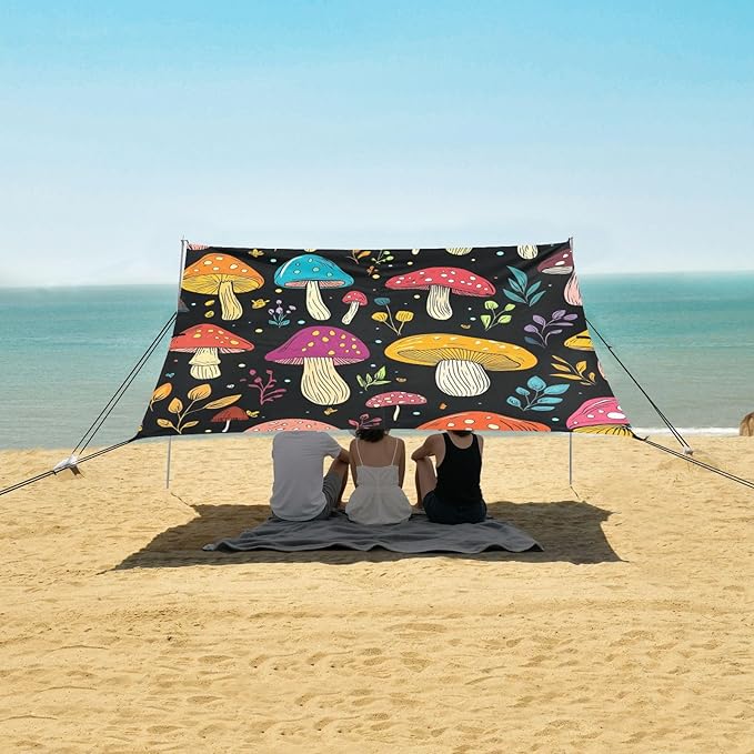 ALAZA Colorful Mushroom Cartoon Beach Tent Sun Shelter Portable Canopy Sunshade for Outdoor Camping Picnics Backyard Fun 10x9 ft