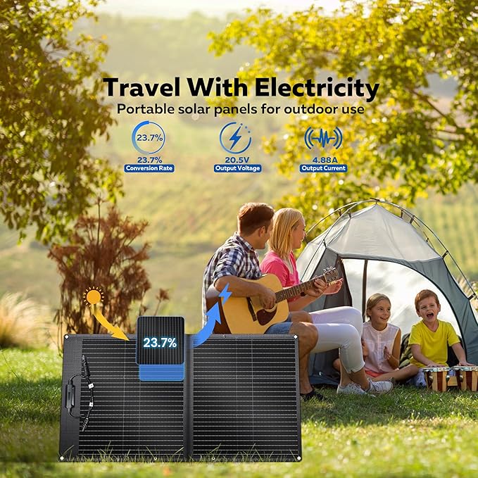 100W Portable Solar Panel for Power Station 23.7% High Efficiency Foldable Solar Charger with XT60/MC4/Anderson Output for Outdoor Camping RV Emergency Backup Off Grid