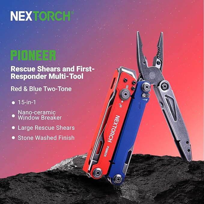 NEXTORCH PIONEER MT20 15-IN-1 Multi-tools Full-SizeVersatile Multi-tool Set with Scissors Needle Nose Pliers Pocket Clip Multi-tool (with Glass-breaker and Cuff key)