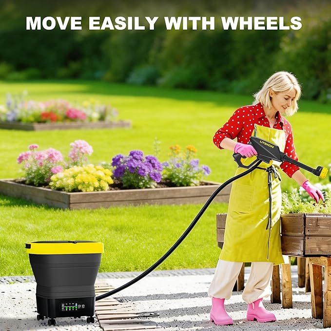 Litekon Portable Cordless Washer 2x5.0Ah Battery 4 Adjustable Model with 4.5Gal Tank 10FT Hose 6-in-1 Nozzle for Car WasherPatioCamping