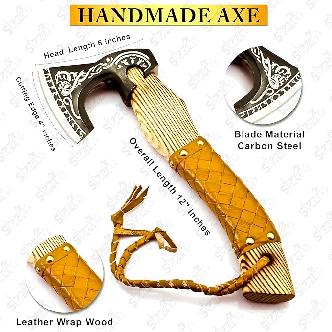 Custom Gift Forged Carbon Steel Viking Style Bearded Axe - Real Hatchet Throwing &amp Camping Axe Best Gift for Anniversary Valentine's Day Birthday with Premium Leather Sheath